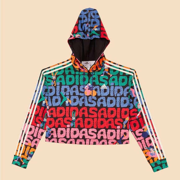 FARM Rio Tops - ADIDAS x FARM RIO Hoodie Sweatshirt Black Graffiti Loose Women' Size Medium